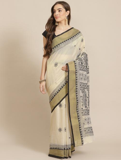 ada hand-embroidered beige chikankari saree with blouse - 17707264 - Standard Image - 1