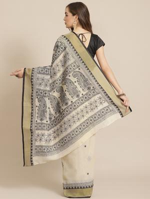 ada hand-embroidered beige chikankari saree with blouse - 17707264 - Standard Image - 2