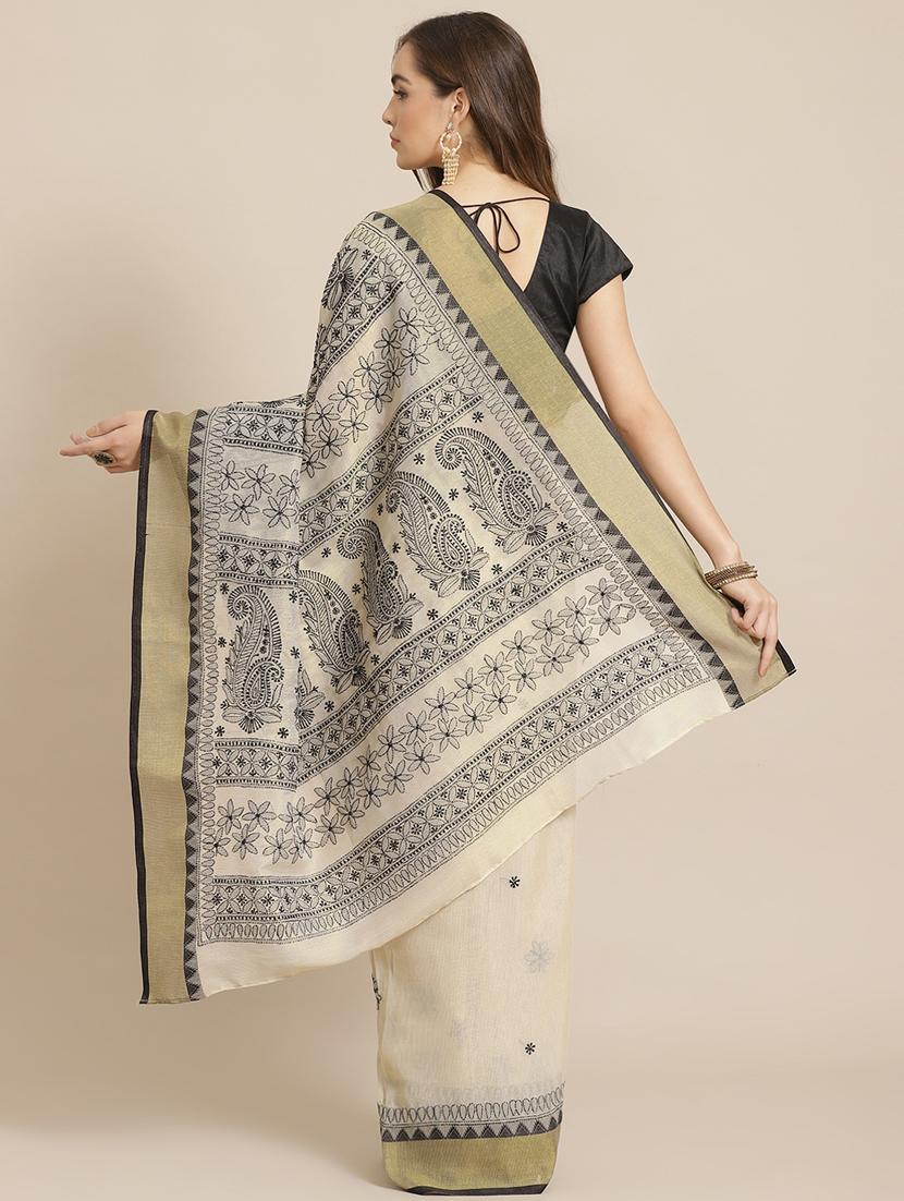 ada hand-embroidered beige chikankari saree with blouse - 17707264 - Zoom Image - 2