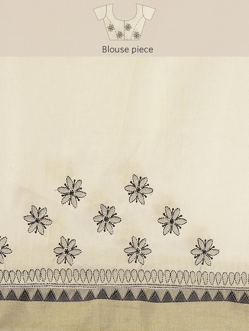 ada hand-embroidered beige chikankari saree with blouse - 17707264 - Zoom Image - 6