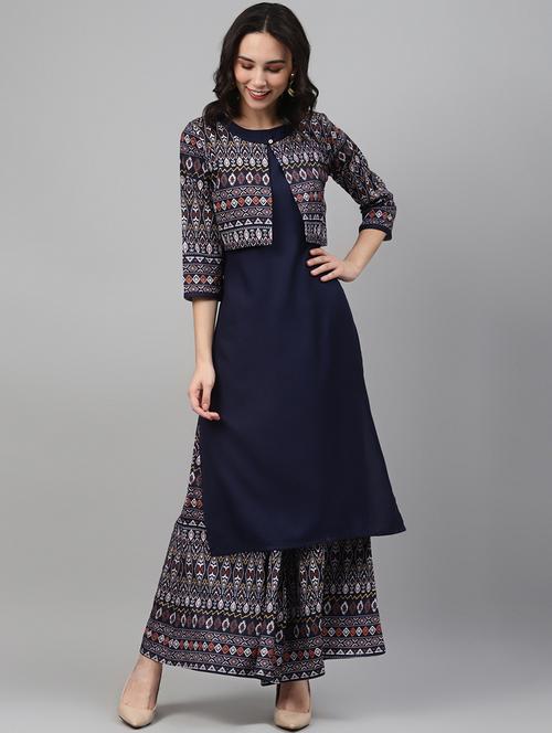navy rayon kurta palazzo set - 17707274 - Very Small Image - 1