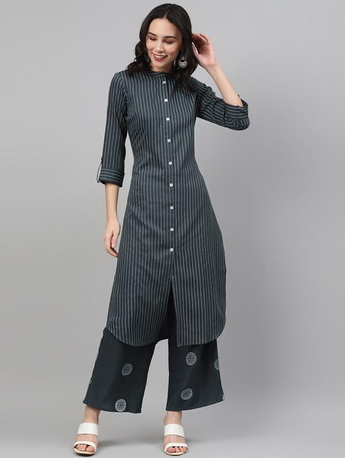 grey rayon kurta palazzo set - 17707278 - Very Small Image - 1