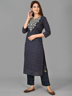 printed kurta pant set with face mask - 17707378 - Standard Image - 3