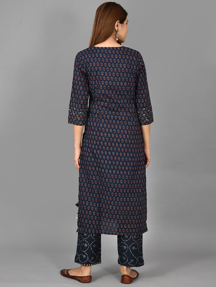 printed kurta pant set with face mask - 17707378 - Zoom Image - 4