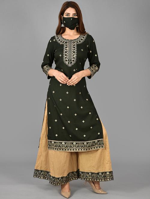 embroidered kurta sharara set with face mask - 17707381 - Standard Image - 1