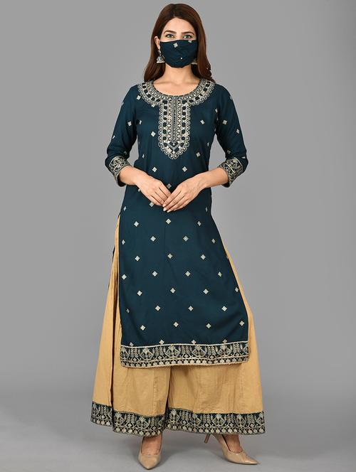 embroidered kurta sharara set with face mask - 17707382 - Very Small Image - 1