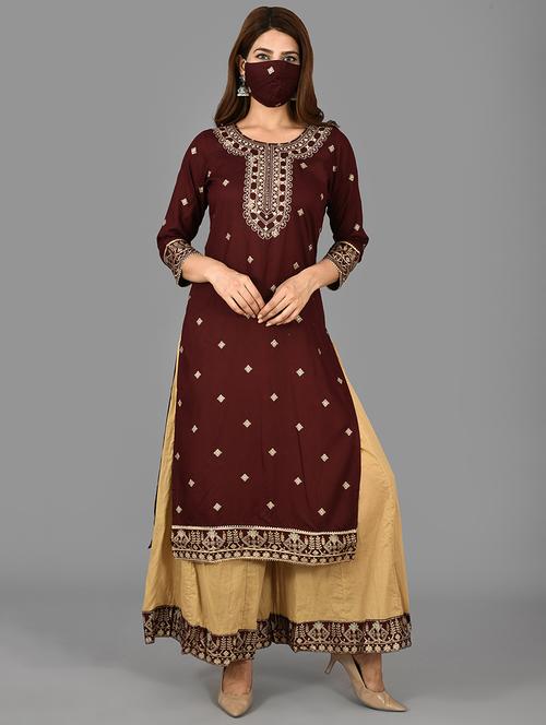 maroon kurta sharara set - 17707453 - Standard Image - 1
