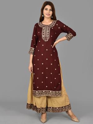 maroon kurta sharara set - 17707453 - Standard Image - 2