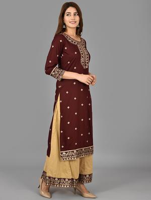maroon kurta sharara set - 17707453 - Standard Image - 3