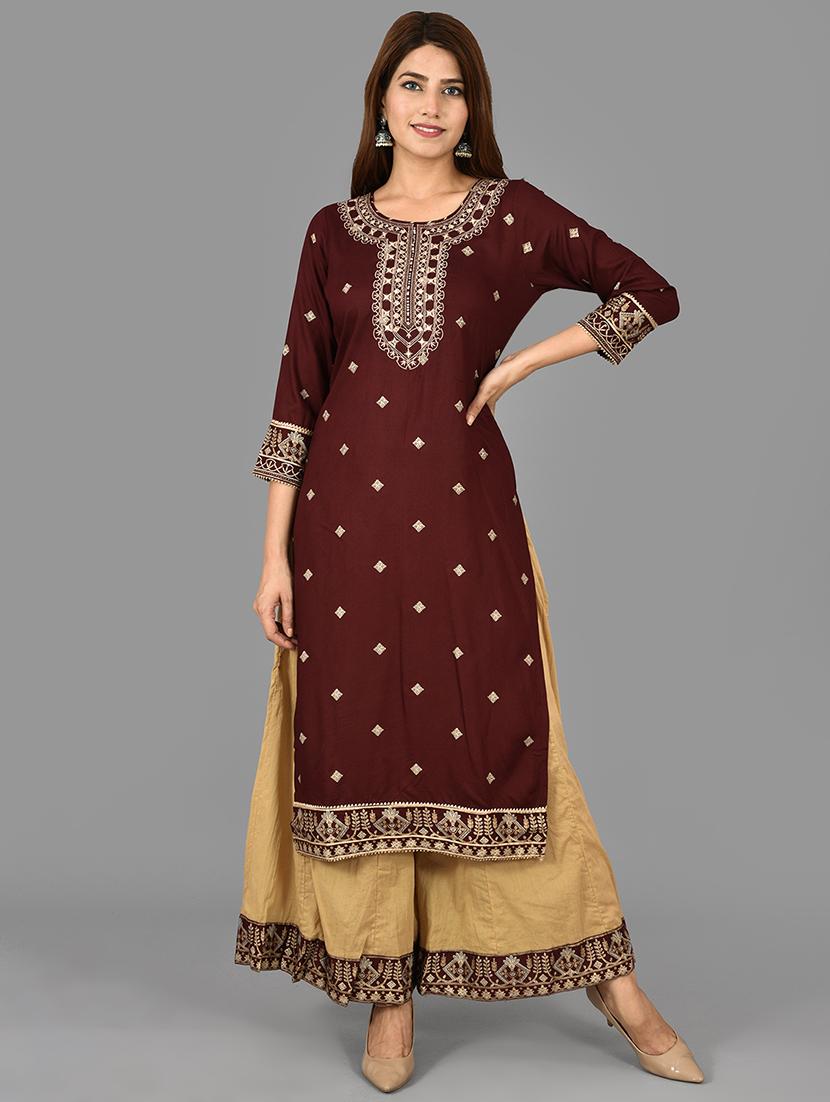 maroon kurta sharara set - 17707453 - Zoom Image - 2