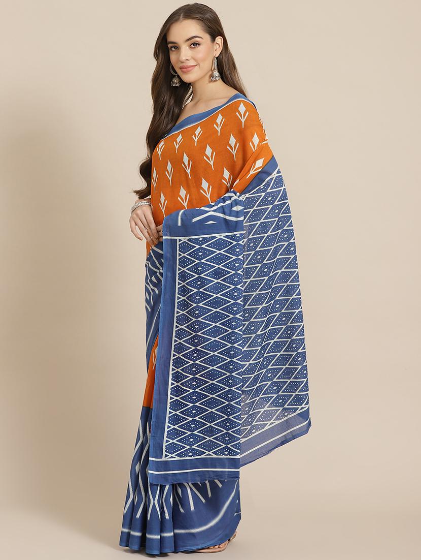 yellow cotton printed saree with blouse - 17707524 - Zoom Image - 1