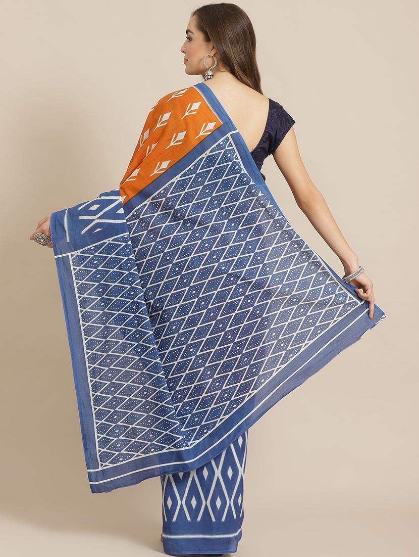 yellow cotton printed saree with blouse - 17707524 - Zoom Image - 2