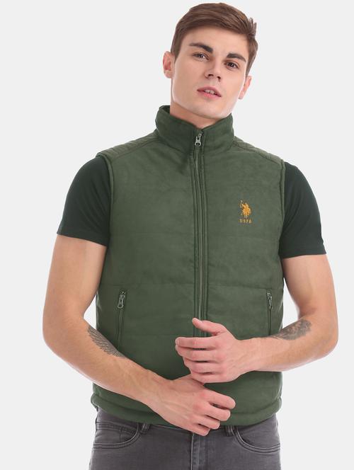 green solid quilted jacket - 17707922 - Standard Image - 1
