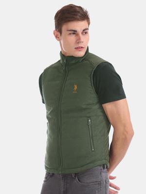 green solid quilted jacket - 17707922 - Standard Image - 2