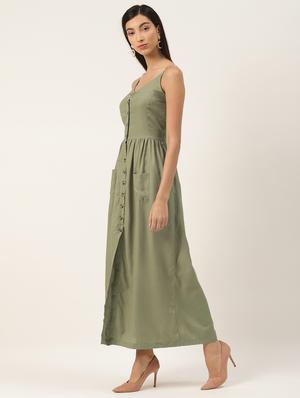 green rayon fit & flare dress - 17708986 - Standard Image - 2