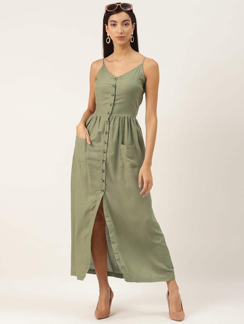 green rayon fit & flare dress - 17708986 - Zoom Image - 1