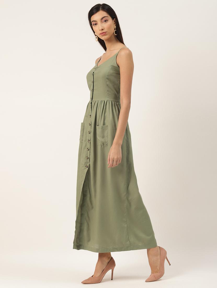 green rayon fit & flare dress - 17708986 - Zoom Image - 2