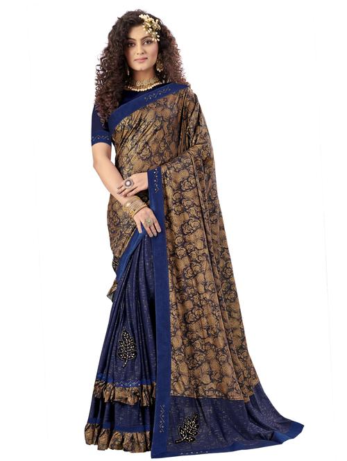 printed ruffled saree with blouse - 17709240 - Standard Image - 1