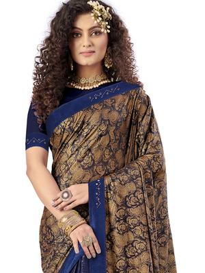 printed ruffled saree with blouse - 17709240 - Standard Image - 2