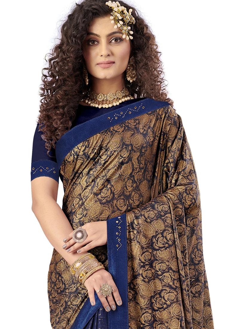 printed ruffled saree with blouse - 17709240 - Zoom Image - 2