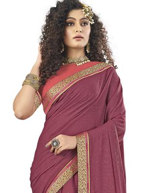 solid bordered saree with blouse - 17709246 - Standard Image - 2