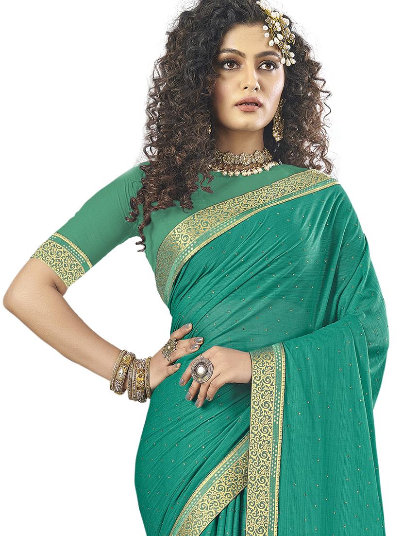 solid bordered saree with blouse - 17709247 - Zoom Image - 2