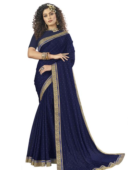 solid bordered saree with blouse - 17709249 - Standard Image - 1