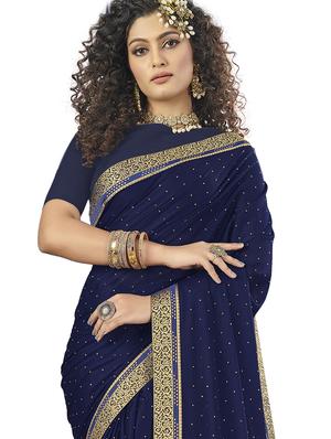 solid bordered saree with blouse - 17709249 - Standard Image - 2
