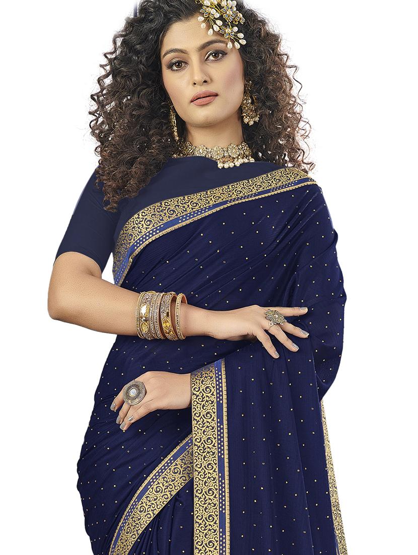 solid bordered saree with blouse - 17709249 - Zoom Image - 2