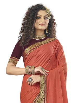 solid bordered saree with blouse - 17709250 - Standard Image - 2