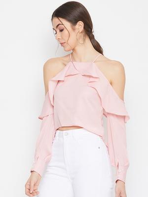 cold shoulder ruffled crop top - 17709302 - Standard Image - 2
