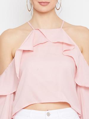 cold shoulder ruffled crop top - 17709302 - Standard Image - 5