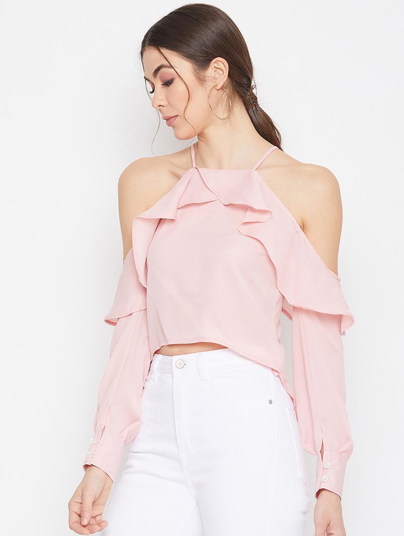 cold shoulder ruffled crop top - 17709302 - Zoom Image - 2