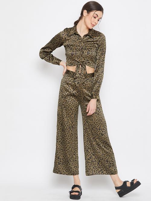 tie front animal crop top with trouser set - 17709306 - Standard Image - 1