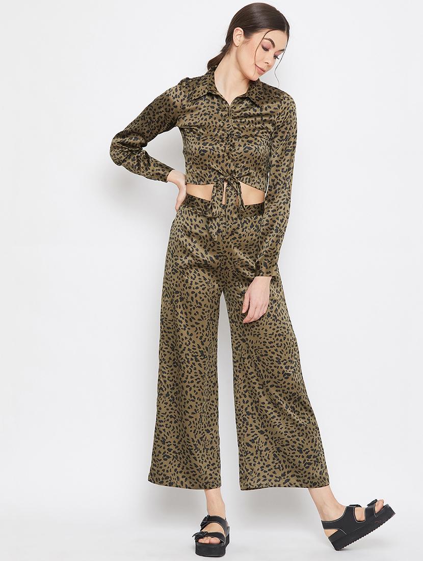 tie front animal crop top with trouser set - 17709306 - Zoom Image - 1