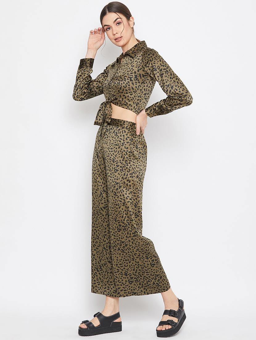 tie front animal crop top with trouser set - 17709306 - Zoom Image - 2