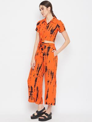 tie front tie & dye top with trouser set - 17709308 - Standard Image - 2