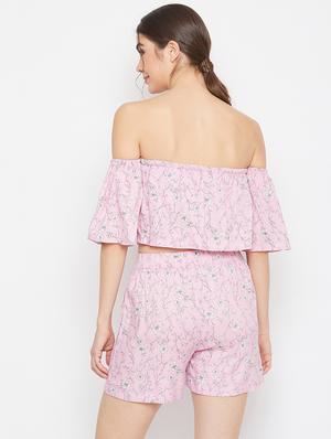 off shoulder floral crop top with shorts set - 17709310 - Standard Image - 3