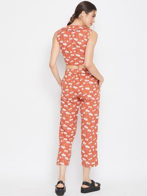 tie front tropical crop top with trouser set - 17709311 - Standard Image - 3