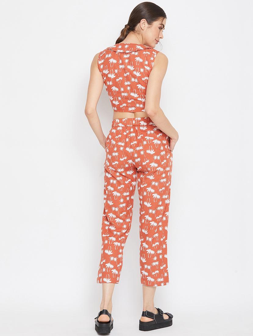 tie front tropical crop top with trouser set - 17709311 - Zoom Image - 3