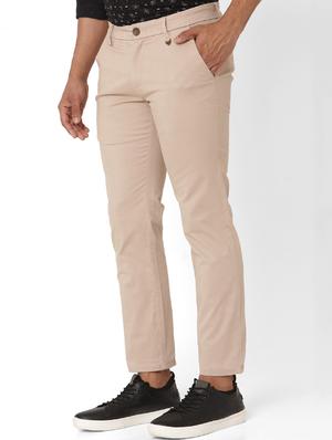 beige solid flat front casual trouser - 17709366 - Standard Image - 2