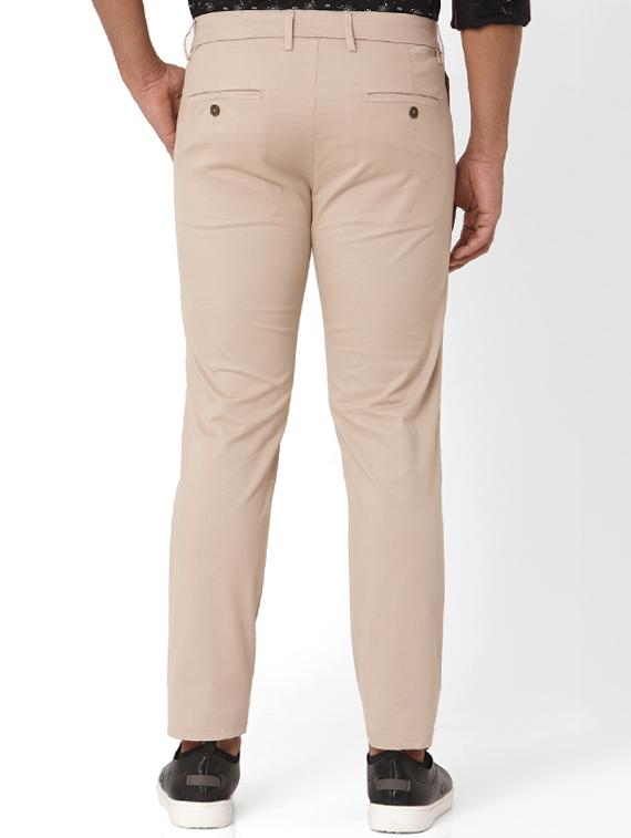 beige solid flat front casual trouser - 17709366 - Zoom Image - 3