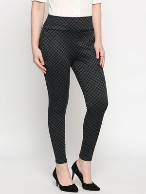 mid rise checkered treggings trouser - 17709555 - Standard Image - 2