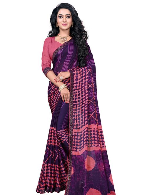 striped printed saree with blouse - 17709556 - Standard Image - 1
