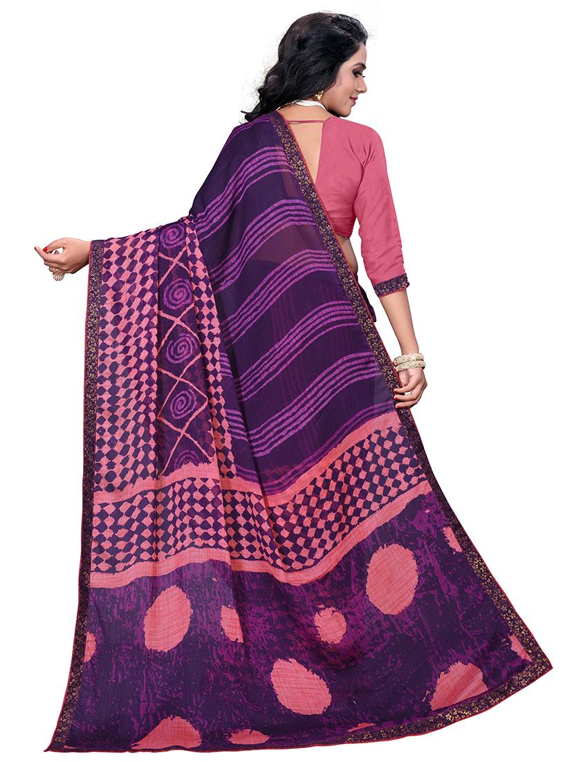 striped printed saree with blouse - 17709556 - Zoom Image - 2