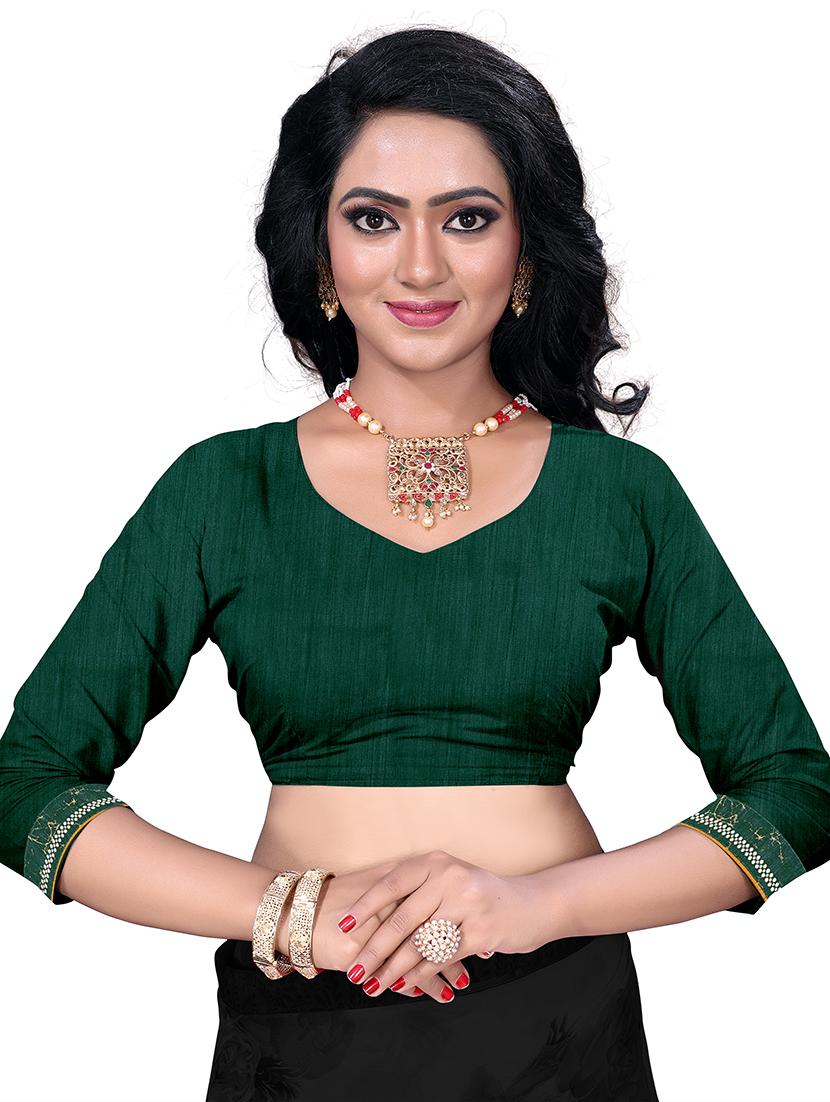 solid borderd saree with blouse - 17709557 - Zoom Image - 3
