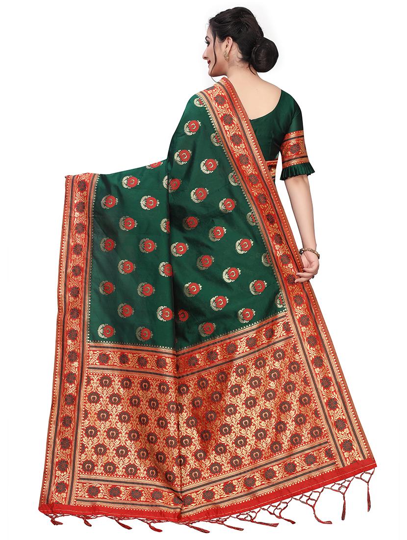 ethnic motifs banarasi saree with blouse - 17709563 - Zoom Image - 2