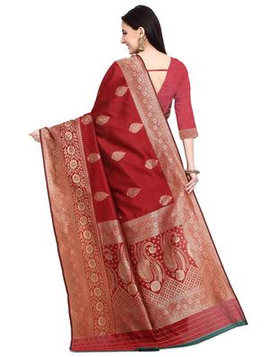 maroon silk blend banarasi saree with blouse - 17709567 - Standard Image - 2