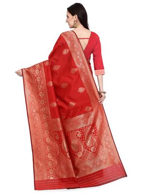 hot red banarasi saree with blouse - 17709570 - Standard Image - 2