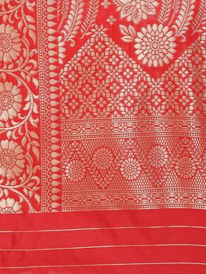 hot red banarasi saree with blouse - 17709570 - Standard Image - 4